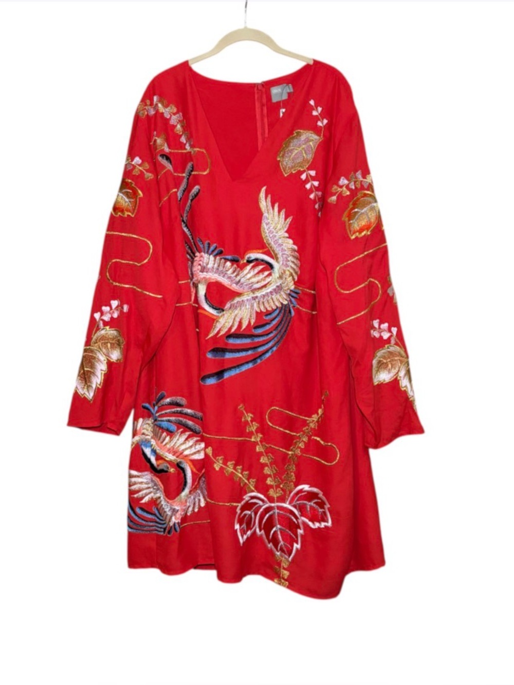 ASOS Curve Crane Embroidered Dress Red Plus Size 22 NWT Floral Boho